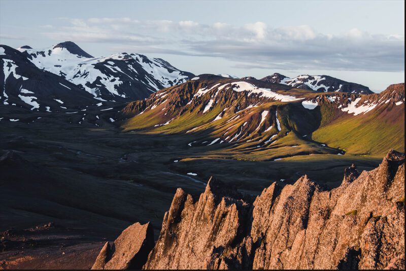 Sunset and mountains view from a cliff