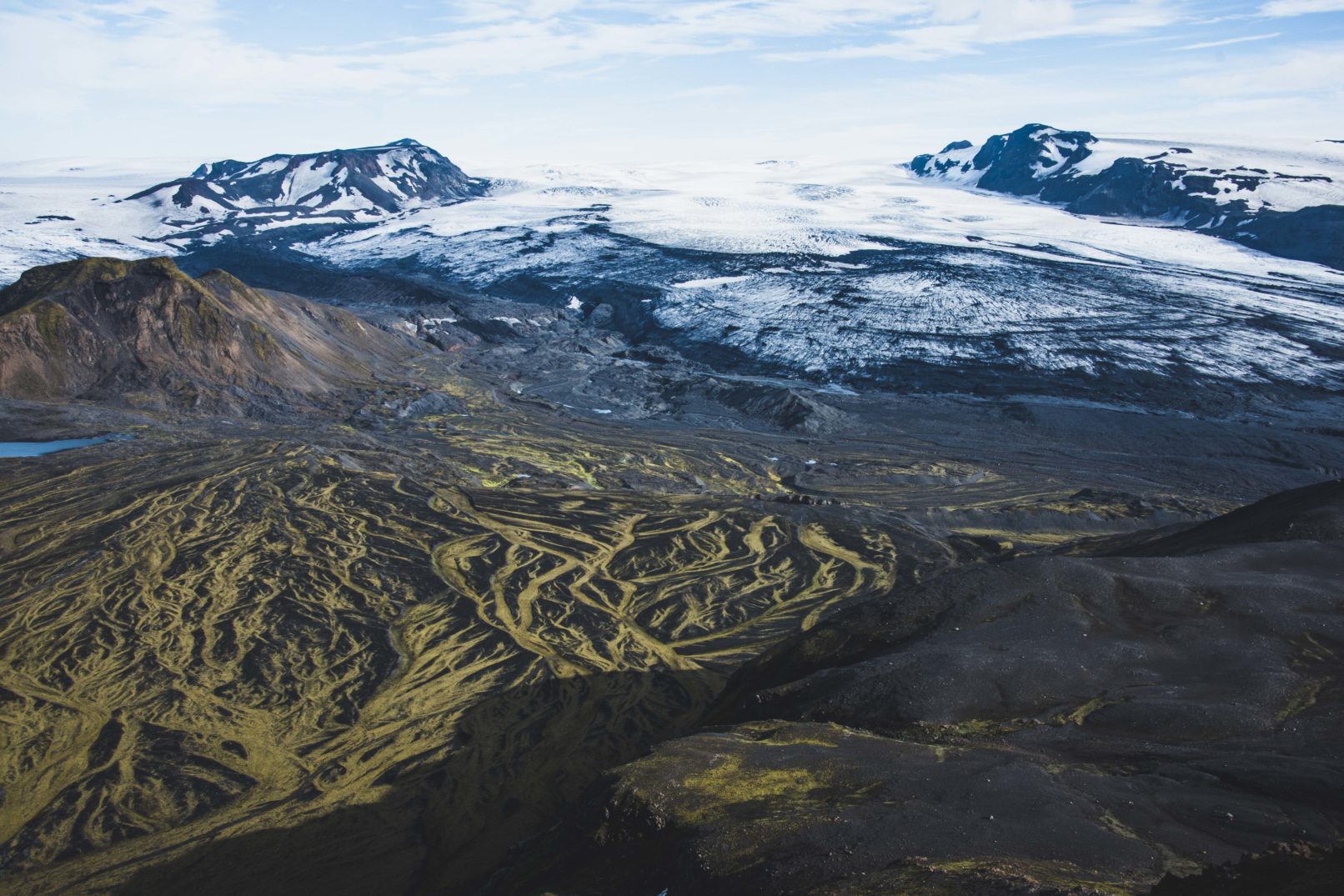 glacier and volcanic field meeting point in iceland